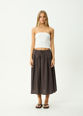 AFENDS Womens Marlow - Midi Skirt - Chocolate Check