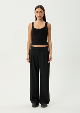AFENDS Womens Business - Pinstripe Low Rise Trouser - Black