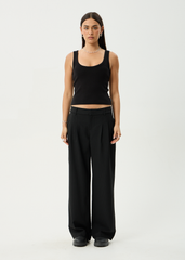 AFENDS Womens Business - Pinstripe Low Rise Trouser - Black