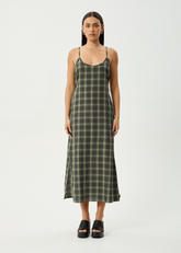 AFENDS Womens Valley - Maxi Dress - Jonah Deep Olive Check