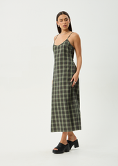 AFENDS Womens Valley - Maxi Dress - Jonah Deep Olive Check