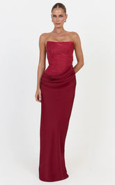 Contrast Corset Bodice Draped Dress in Wine