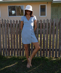 AFENDS Womens Farah - Seersucker Mini Wrap Dress - Blue