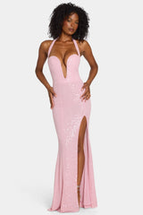 Embellished Halterneck Gown in Lavender Pink