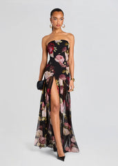 Nicole Silk Chiffon Dress in Noir Rose