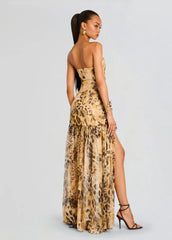 Nicole Silk Chiffon Dress in Vintage Cheetah