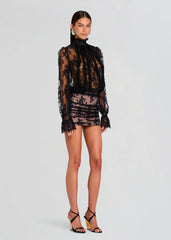 Ysolde Lace Mini Dress in Black