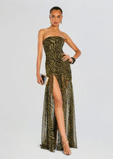 Nicole Silk Chiffon Maxi Dress in Tiger Stripe