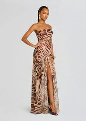 Nicole Silk Chiffon Dress in Animal Print