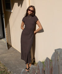 AFENDS Womens Elodie - Seersucker Midi Dress - Coffee