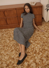 AFENDS Womens Elodie - Seersucker Midi Dress - Asta Steel Check
