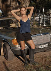 AFENDS Womens Etta - Strappy Seersucker Top - Thea Midnight Check