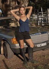 AFENDS Womens Etta - Strappy Seersucker Top - Thea Midnight Check