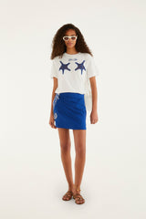 Blue Seahorse Embroidery Mini Skirt