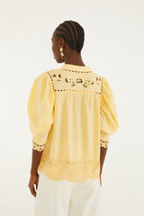 Yellow Romantic Richelieu Short Sleeve Blouse