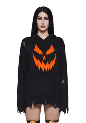Dark Pumpkin Oversized Sweater with Hood