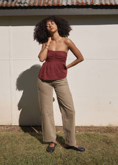AFENDS Womens Juni - Strapless Top - Ruby Anglaise