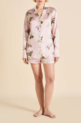 Alba Elda Pink Moth Pajamas in Silk Satin