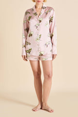 Alba Elda Pink Moth Pajamas in Silk Satin