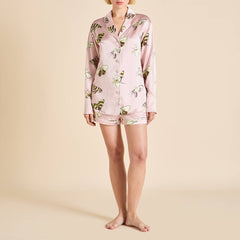 Alba Elda Pink Moth Pajamas in Silk Satin