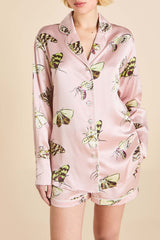Alba Elda Pink Moth Pajamas in Silk Satin