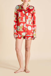 Alba Renata Red Plate Pajamas in Silk Satin