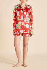 Alba Renata Red Plate Pajamas in Silk Satin