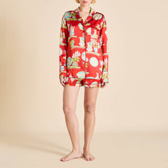 Alba Renata Red Plate Pajamas in Silk Satin