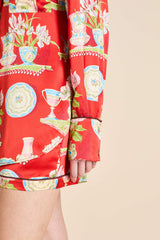 Alba Renata Red Plate Pajamas in Silk Satin