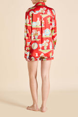 Alba Renata Red Plate Pajamas in Silk Satin