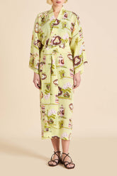 Amaya Aulenti Green Plate Robe in Silk Crêpe de Chine