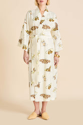 Amaya Opaline Cream Moth Robe in Cotton-Silk