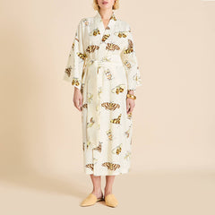 Amaya Opaline Cream Moth Robe in Cotton-Silk