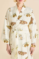 Amaya Opaline Cream Moth Robe in Cotton-Silk