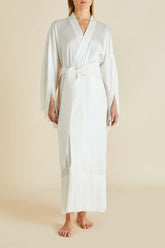 Amina Ivory Fringed Robe in Silk Satin