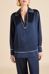Anita Navy Pajamas in Silk Satin