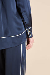 Anita Navy Pajamas in Silk Satin