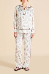 Anita Rosalia Ivory Floral Pajamas in Silk Satin