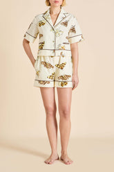 Arletty Opaline Cream Moth Pajamas in Cotton-Silk