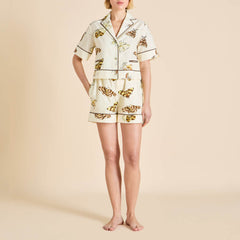 Arletty Opaline Cream Moth Pajamas in Cotton-Silk
