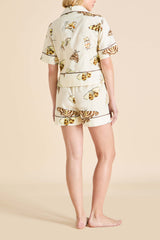 Arletty Opaline Cream Moth Pajamas in Cotton-Silk