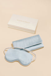 Audrey Powder Blue Ivory Eye Mask in Silk Satin
