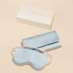 Audrey Powder Blue Ivory Eye Mask in Silk Satin