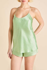 Bella Bernini Green Polka Dot Camisole Set in Silk Satin