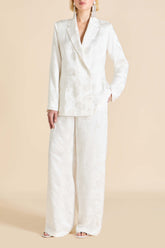 Bianca Liliana Ivory Floral Pajamas in Silk Jacquard