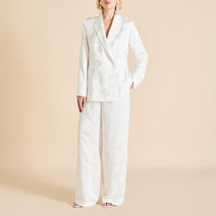 Bianca Liliana Ivory Floral Pajamas in Silk Jacquard