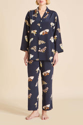 Casablanca Notte Navy Moth Pajamas in Silk Crêpe de Chine