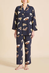 Casablanca Notte Navy Moth Pajamas in Silk Crêpe de Chine