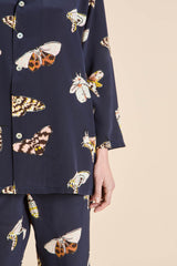 Casablanca Notte Navy Moth Pajamas in Silk Crêpe de Chine