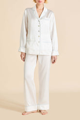 Coco Ivory Powder Blue Pajamas in Silk Satin
